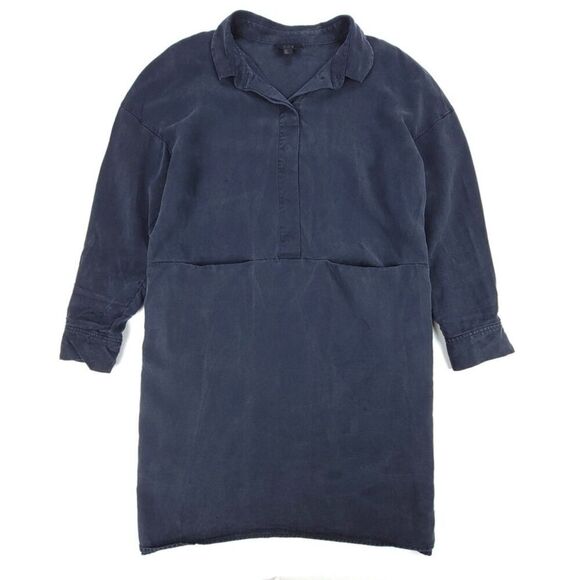 COS Long Sleeve Oversized Minimal Lagenlook Mini Shirt Dress Navy Blue Small - Picture 1 of 7
